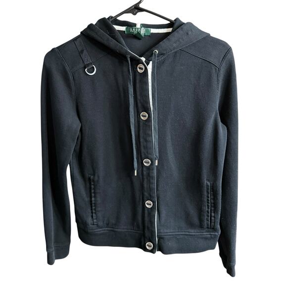 LRL Ralph Lauren Sweater Women Petite S Black Preppy Prep L/S Minimalism Capsule - Picture 1 of 8